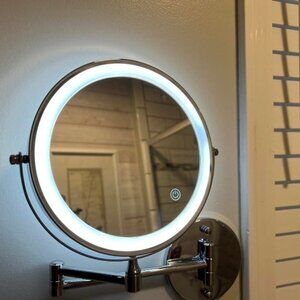 Rechargeable Wall Mounted Lighted Makeup Mirror Chrome, 8 Inch Double-Sided LED